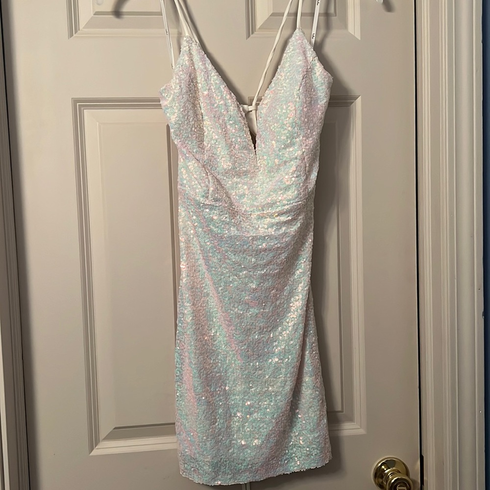 White Iridescent Lulus Sequins Dress